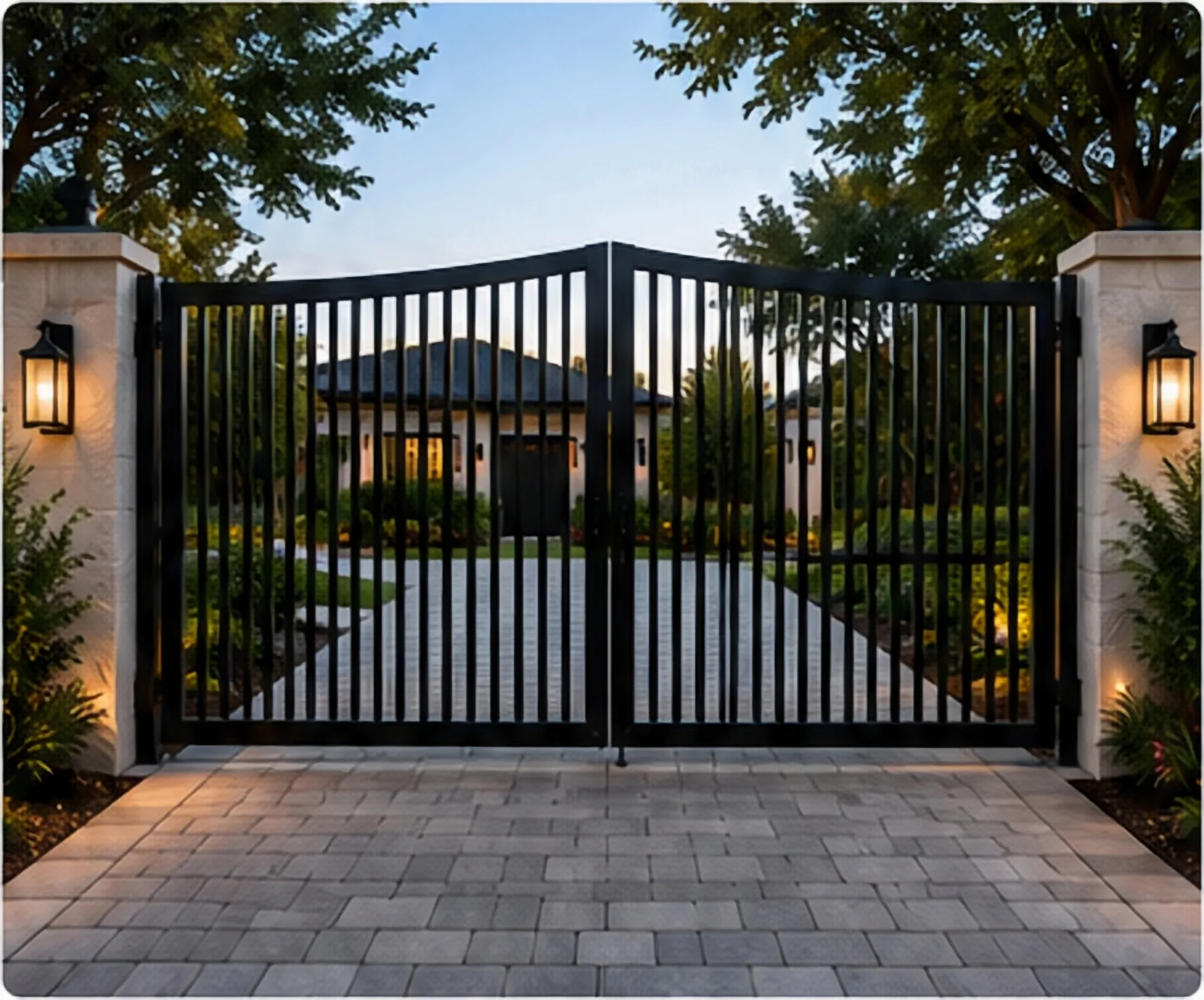 Close detail of a driveway gate installation